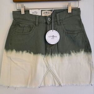 Umgee Denim Olive and Cream Mini Skirt Acid Wash